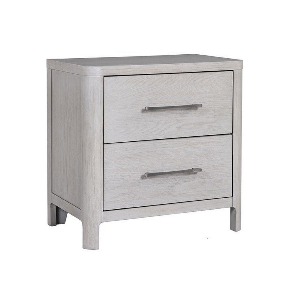 Reham Nightstand, 2 Drawers, USB A-C, White Wash Brown Wood, 27 Inch -BM333829