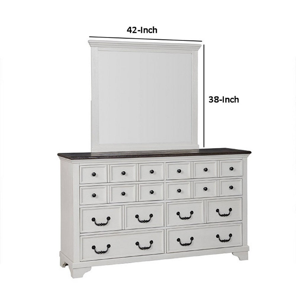 Hamps Dresser Mirror, White Solid Wood, Subtle Frame Details, 38x42 -BM333832