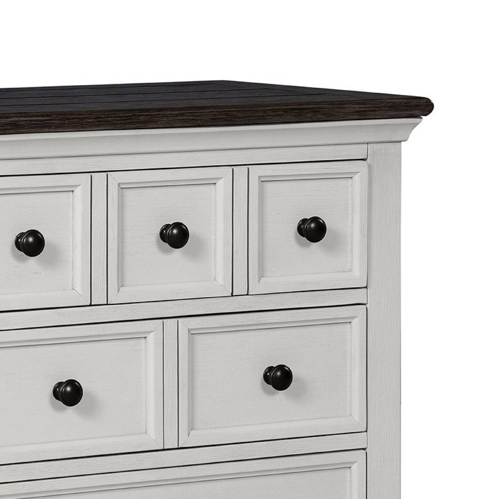 Hamps Nightstand, USB A-C, 3 Drawers, White and Dark Brown, 28 Inch -BM333833