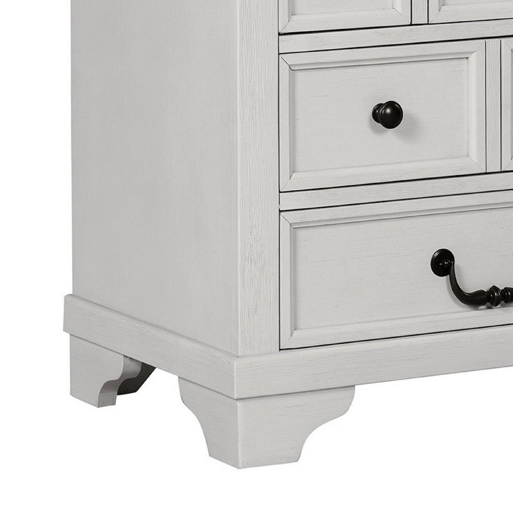 Hamps Nightstand, USB A-C, 3 Drawers, White and Dark Brown, 28 Inch -BM333833