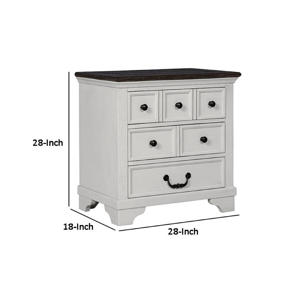 Hamps Nightstand, USB A-C, 3 Drawers, White and Dark Brown, 28 Inch -BM333833