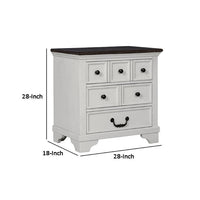 Hamps Nightstand, USB A-C, 3 Drawers, White and Dark Brown, 28 Inch -BM333833