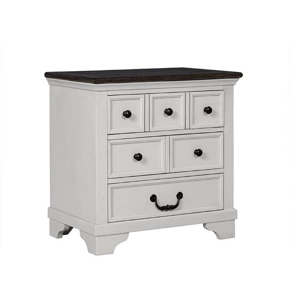 Hamps Nightstand, USB A-C, 3 Drawers, White and Dark Brown, 28 Inch -BM333833