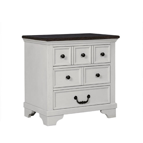 Hamps Nightstand, USB A-C, 3 Drawers, White and Dark Brown, 28 Inch -BM333833