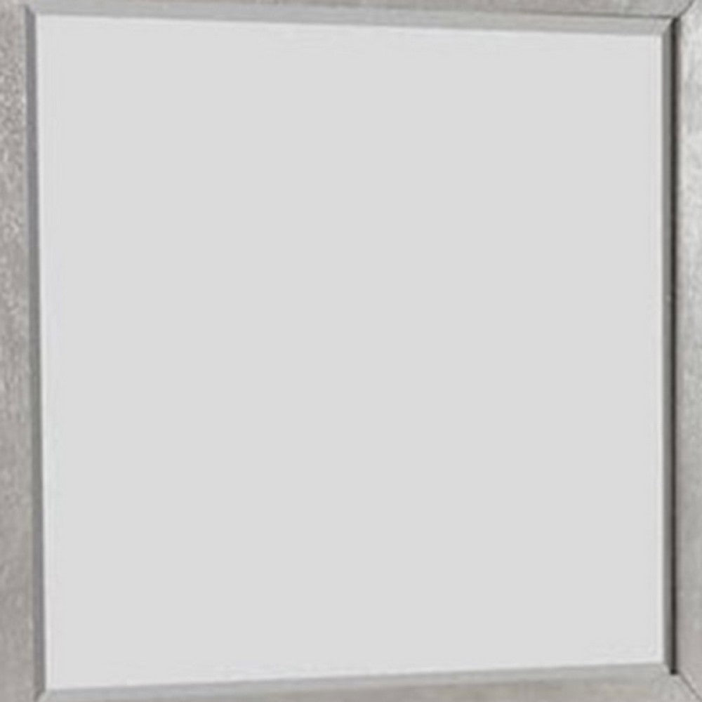 Rizvi Wall Mount Dresser Mirror, Beveled Accent, Gray Solid Wood 36x40 -BM333840