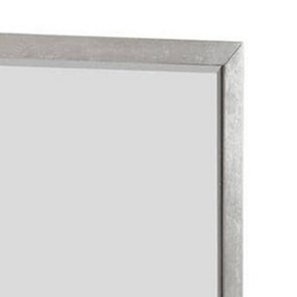Rizvi Wall Mount Dresser Mirror, Beveled Accent, Gray Solid Wood 36x40 -BM333840