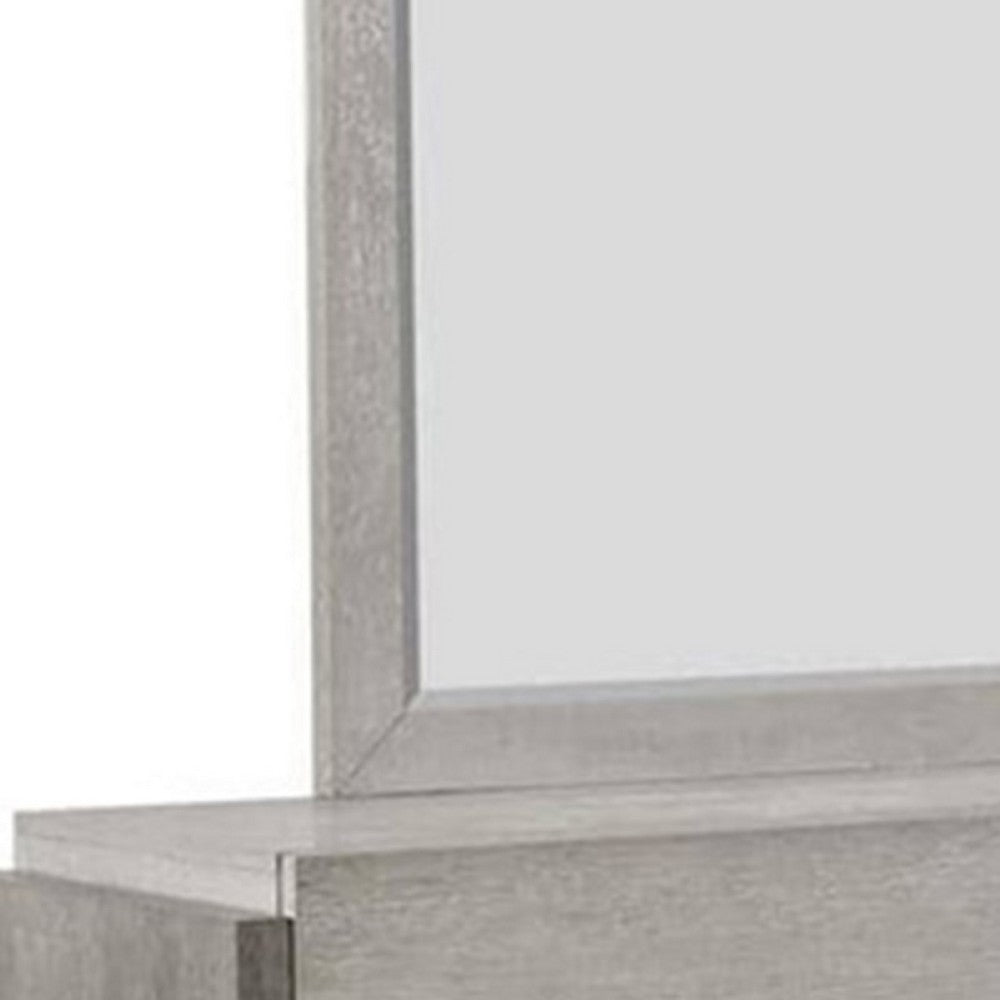 Rizvi Wall Mount Dresser Mirror, Beveled Accent, Gray Solid Wood 36x40 -BM333840