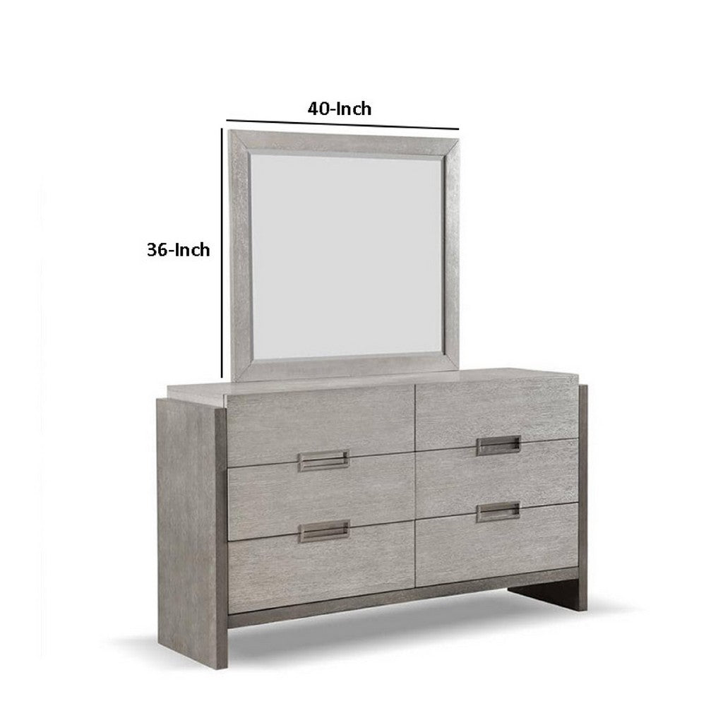 Rizvi Wall Mount Dresser Mirror, Beveled Accent, Gray Solid Wood 36x40 -BM333840