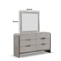 Rizvi Wall Mount Dresser Mirror, Beveled Accent, Gray Solid Wood 36x40 -BM333840