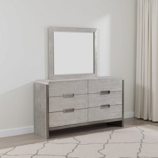 Rizvi Wall Mount Dresser Mirror, Beveled Accent, Gray Solid Wood 36x40 -BM333840