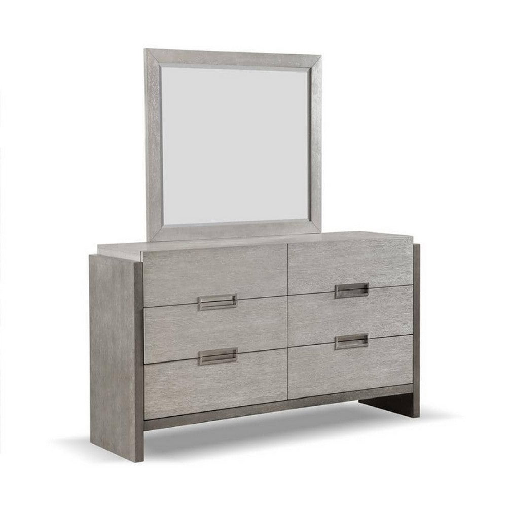 Rizvi Wall Mount Dresser Mirror, Beveled Accent, Gray Solid Wood 36x40 -BM333840