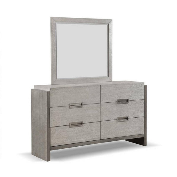 Rizvi Wall Mount Dresser Mirror, Beveled Accent, Gray Solid Wood 36x40 -BM333840