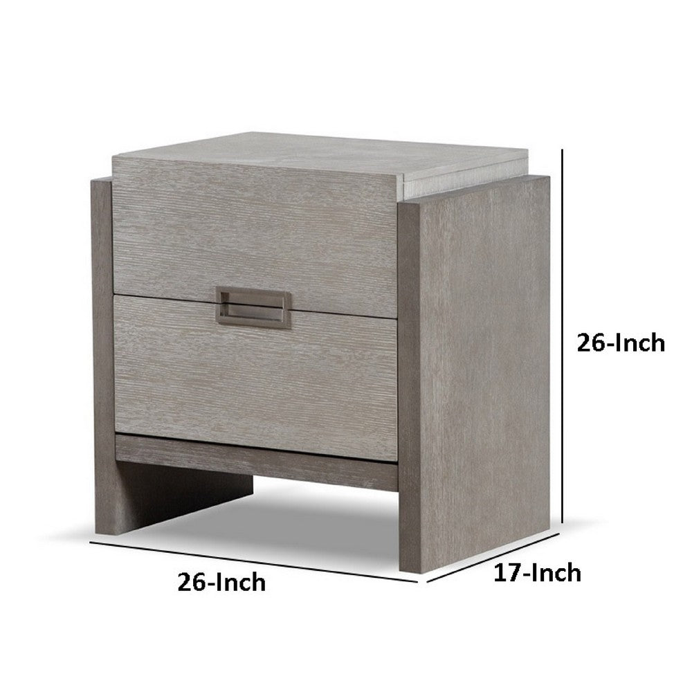 Rizvi Nightstand, 2 Drawers, Dustproof Cases, Gray Solid Wood 26 Inch -BM333841