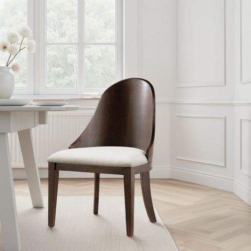 Mordy Side Dining Chair Set of 2, Curve Panel Back, Off White Fabric -BM333842