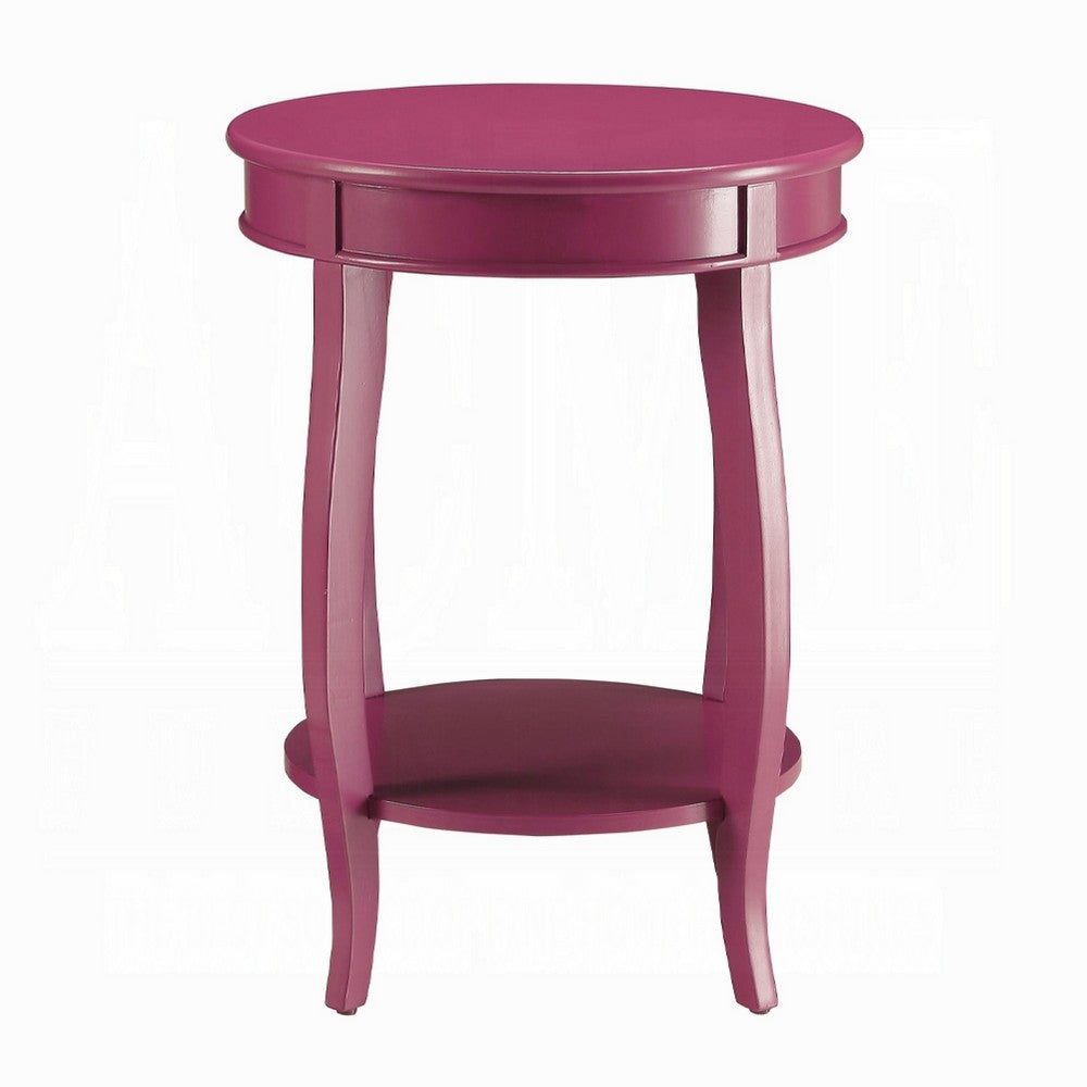 Round Accent End Table with a Storage Shelf, 18 Inch, Hot Pink Wood -BM333859