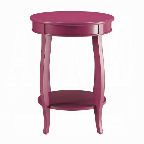 Round Accent End Table with a Storage Shelf, 18 Inch, Hot Pink Wood -BM333859