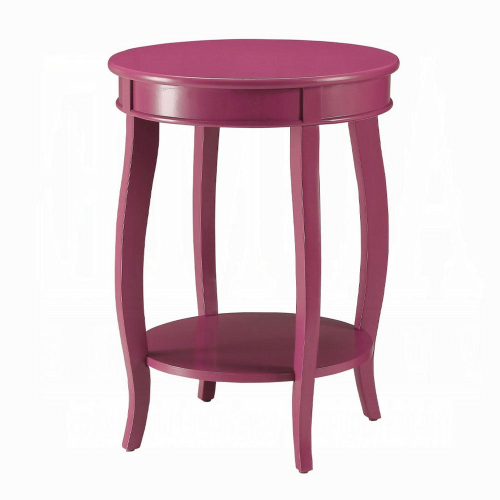 Round Accent End Table with a Storage Shelf, 18 Inch, Hot Pink Wood -BM333859