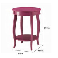 Round Accent End Table with a Storage Shelf, 18 Inch, Hot Pink Wood -BM333859