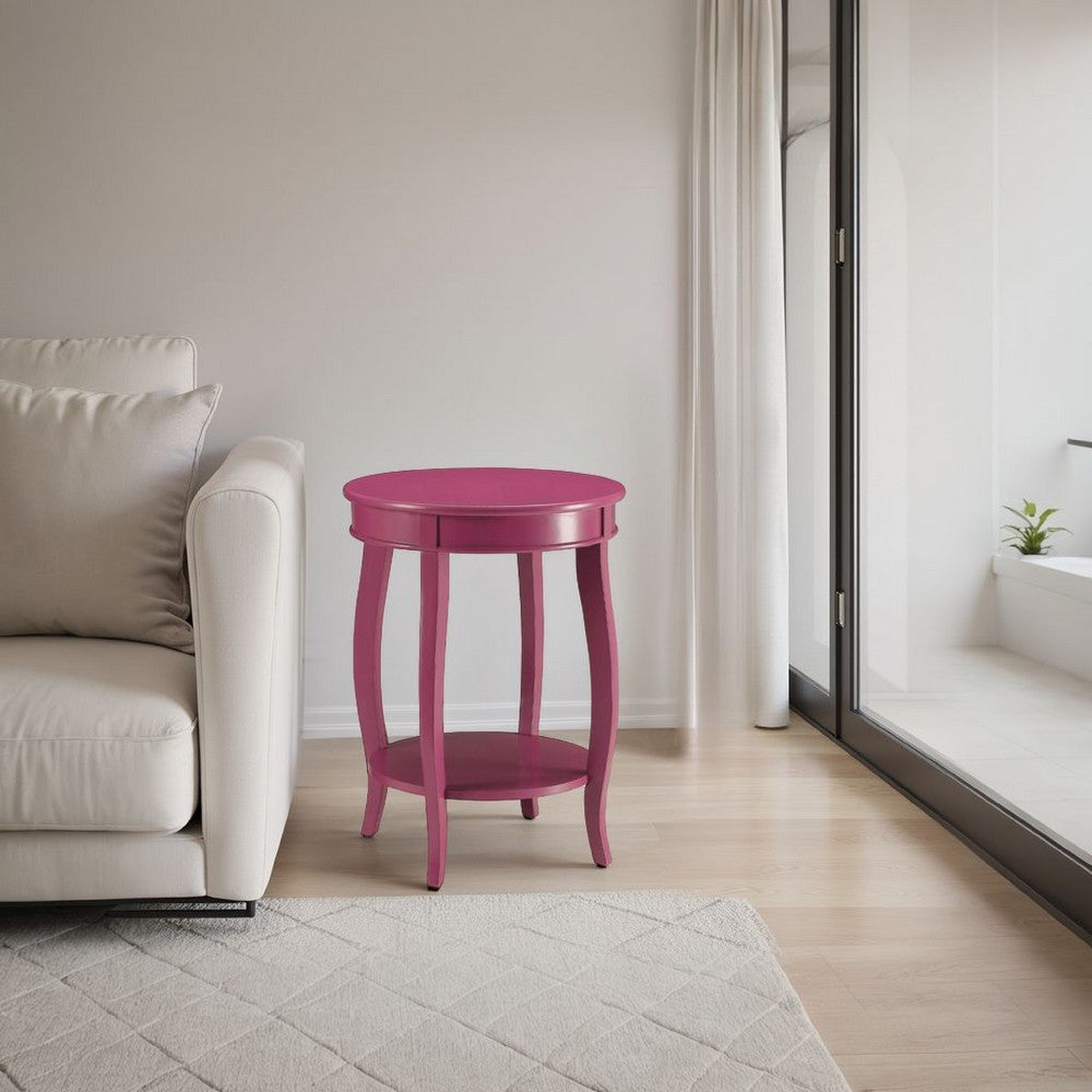 Round Accent End Table with a Storage Shelf, 18 Inch, Hot Pink Wood -BM333859