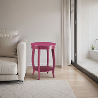 Round Accent End Table with a Storage Shelf, 18 Inch, Hot Pink Wood -BM333859