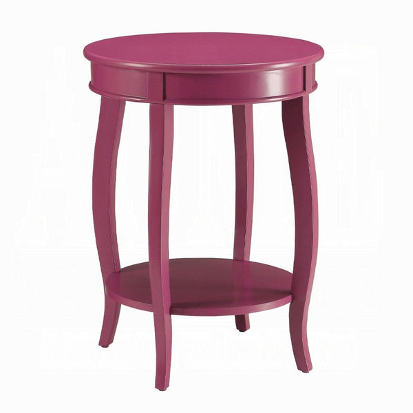 Round Accent End Table with a Storage Shelf, 18 Inch, Hot Pink Wood -BM333859