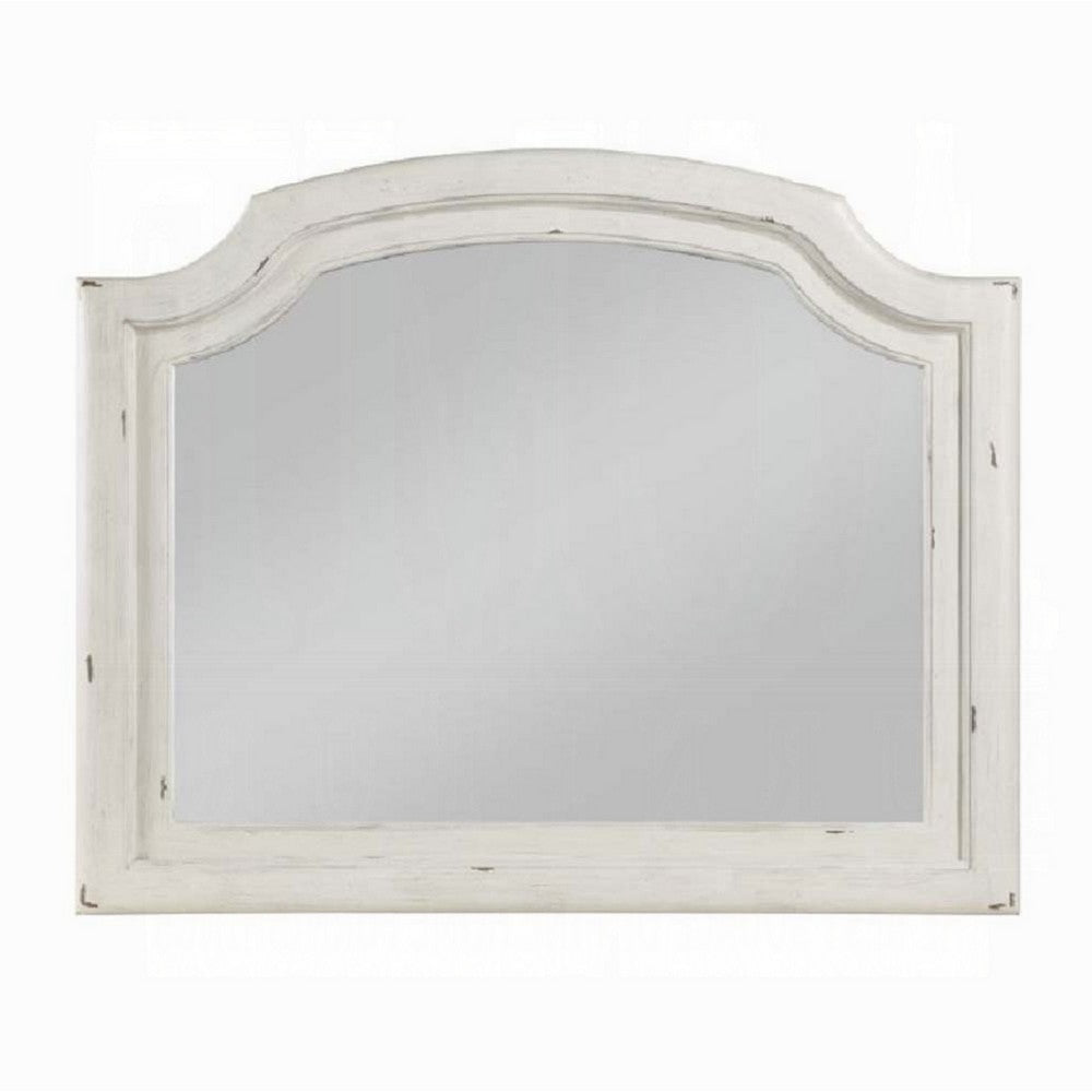 Wall Mount Dresser Mirror, Beveled Glass, 38x47, Rustic Washed White -BM333861