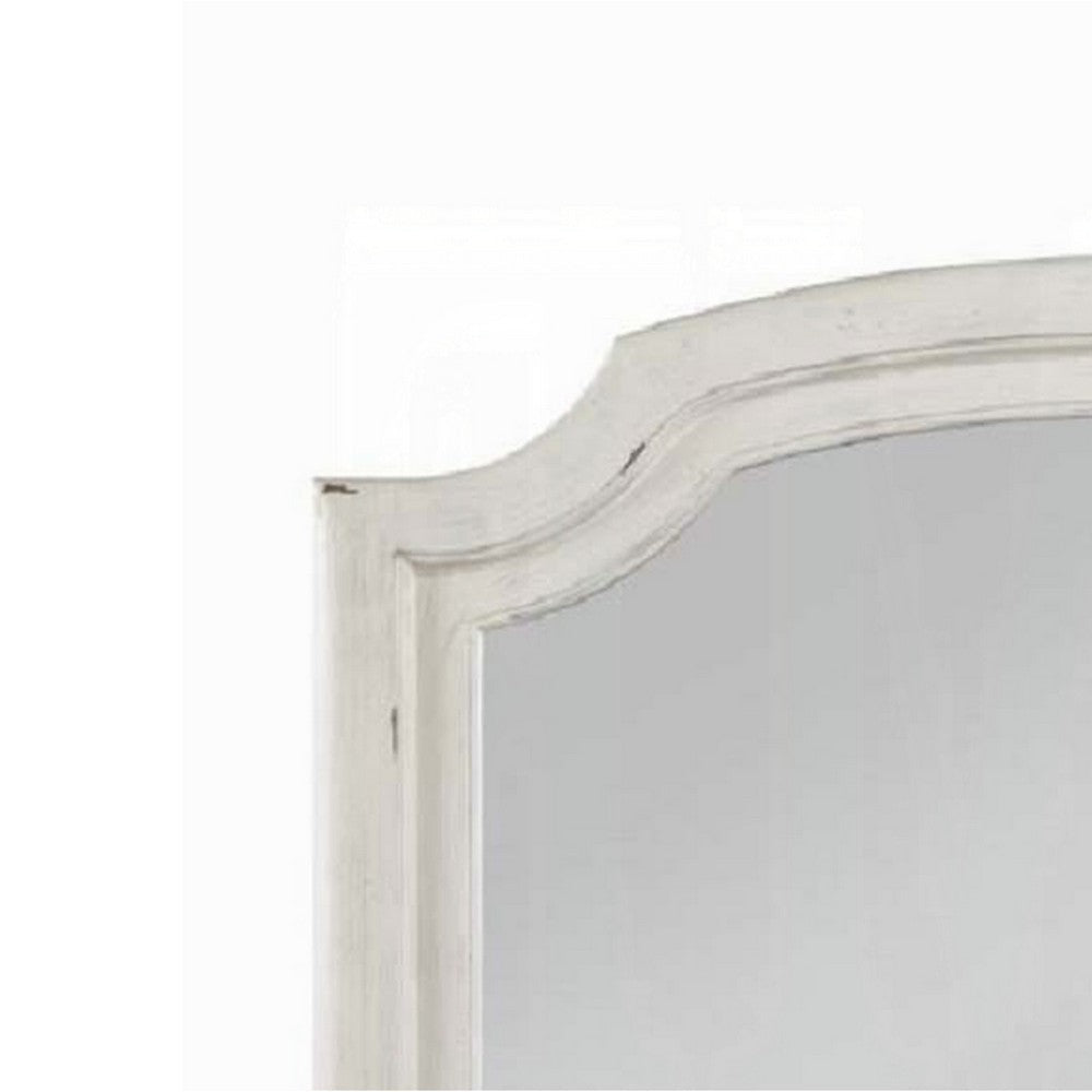 Wall Mount Dresser Mirror, Beveled Glass, 38x47, Rustic Washed White -BM333861