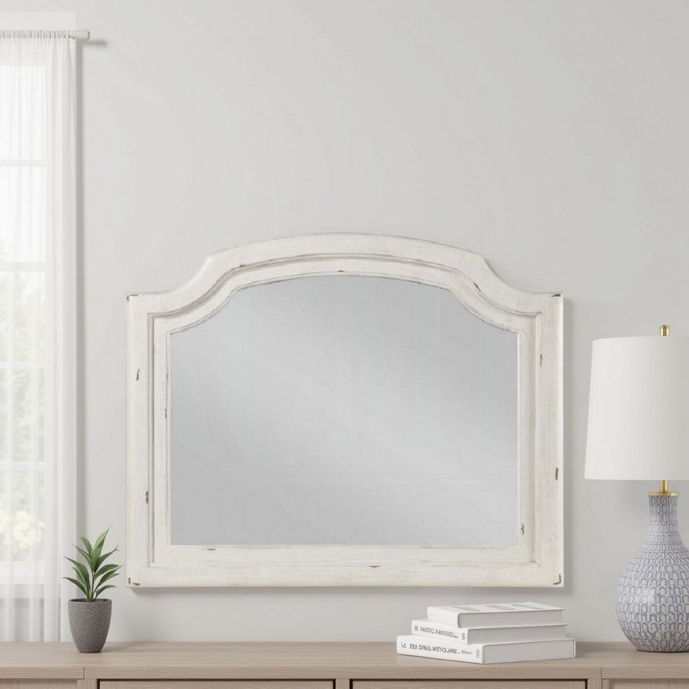Wall Mount Dresser Mirror, Beveled Glass, 38x47, Rustic Washed White -BM333861
