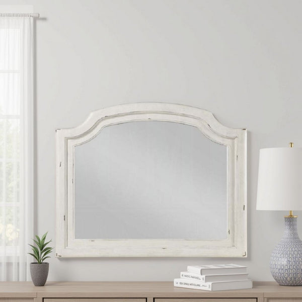 Wall Mount Dresser Mirror, Beveled Glass, 38x47, Rustic Washed White -BM333861