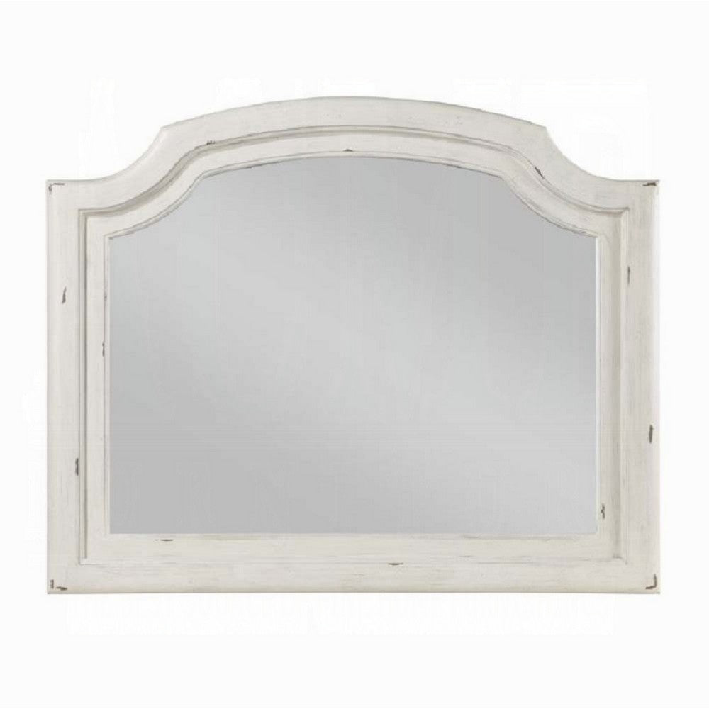 Wall Mount Dresser Mirror, Beveled Glass, 38x47, Rustic Washed White -BM333861