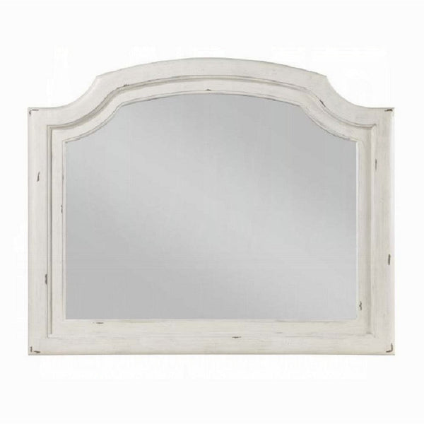 Wall Mount Dresser Mirror, Beveled Glass, 38x47, Rustic Washed White -BM333861
