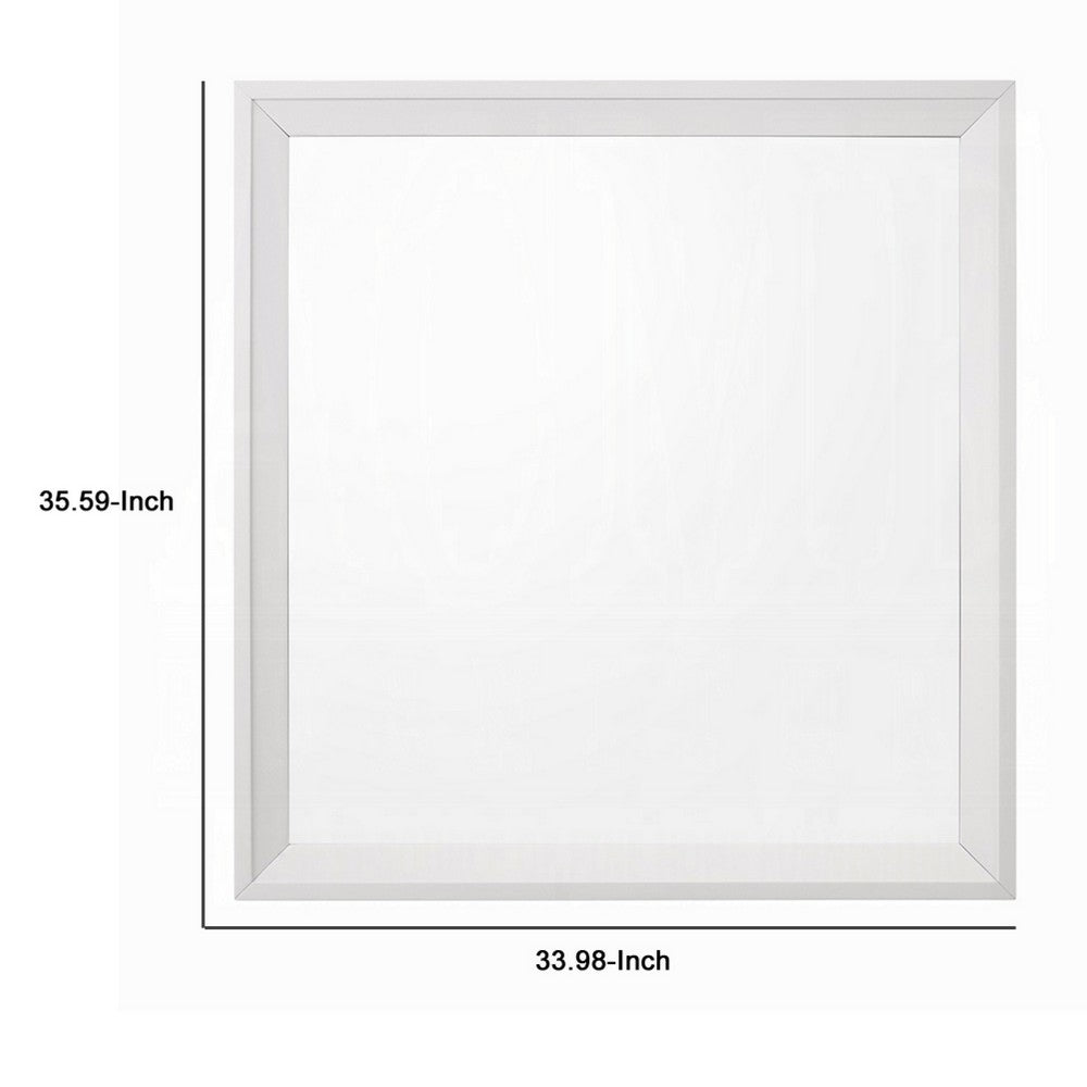 Siam Wall Mount Dresser Mirror, 34x36, Contemporary Style, White Wood -BM333867