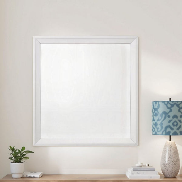 Siam Wall Mount Dresser Mirror, 34x36, Contemporary Style, White Wood -BM333867