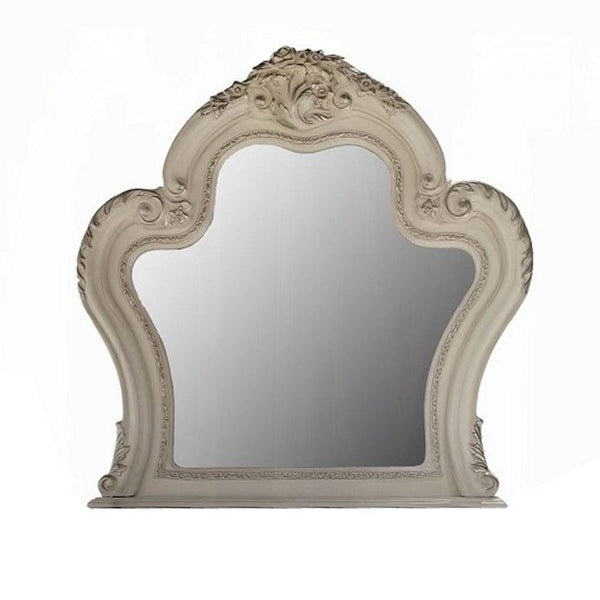 Ally Vanity Mirror, 46x46, Scrolled Carved Classic Details, White Wood -BM333868