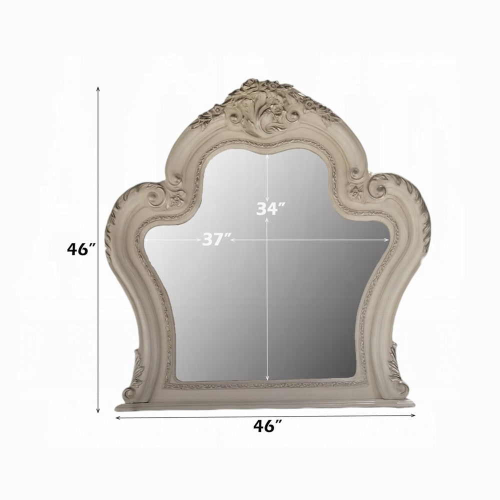 Ally Vanity Mirror, 46x46, Scrolled Carved Classic Details, White Wood -BM333868