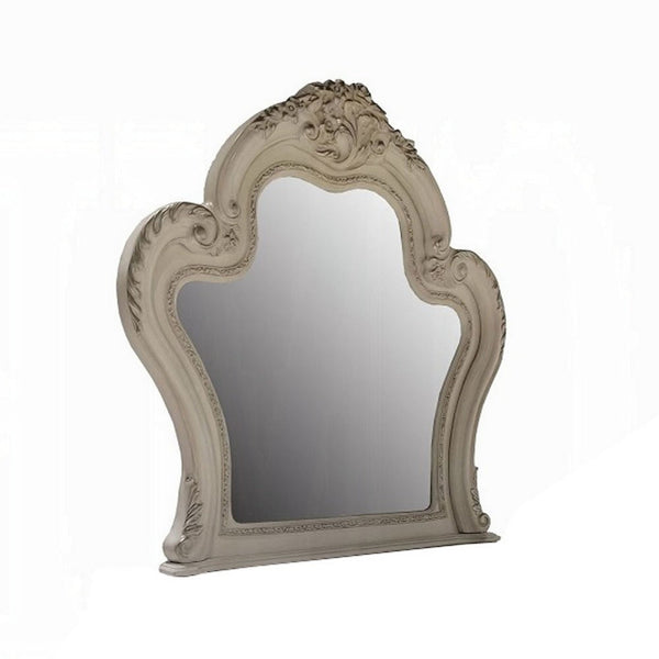 Ally Vanity Mirror, 46x46, Scrolled Carved Classic Details, White Wood -BM333868