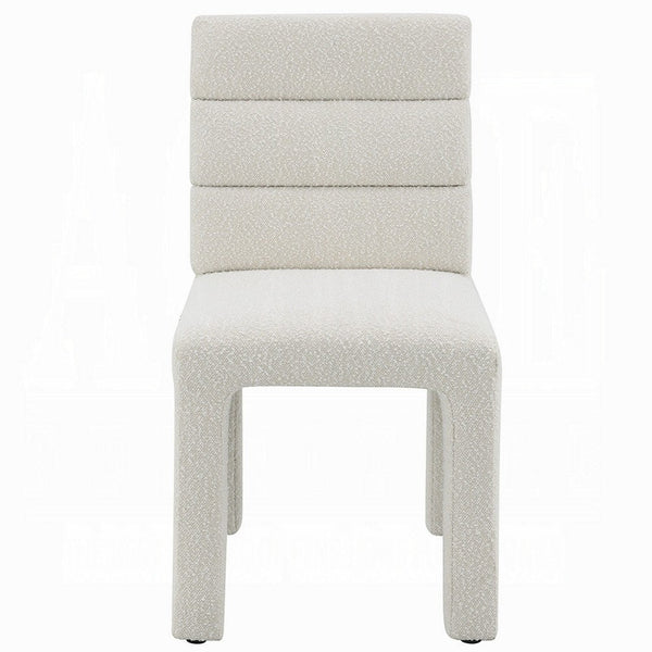 Side Dining Chair Set of 2, Plush White Boucle Seat, Tufted Backrest -BM333872