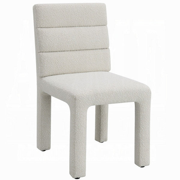 Side Dining Chair Set of 2, Plush White Boucle Seat, Tufted Backrest -BM333872