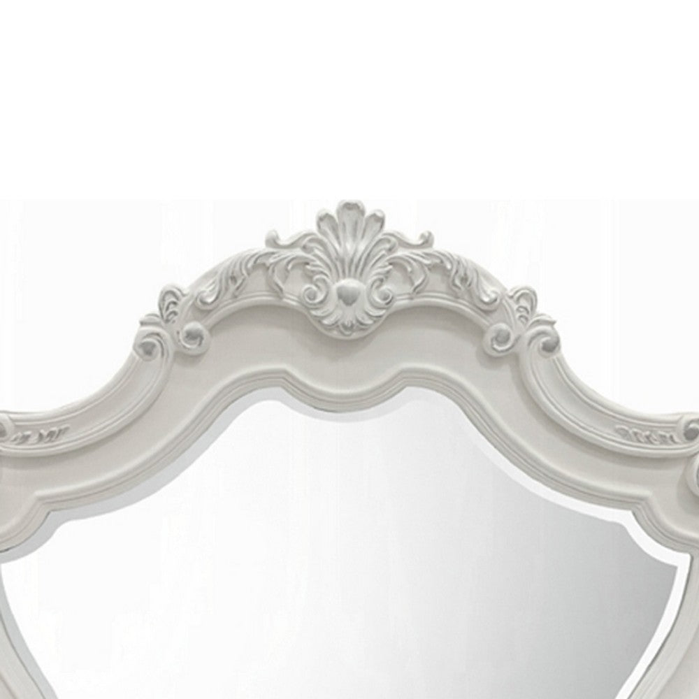 Maver Dresser Mirror, 46x48, Beveled Edges, White Ornate Carved Wood -BM333877