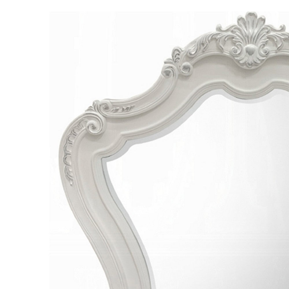 Maver Dresser Mirror, 46x48, Beveled Edges, White Ornate Carved Wood -BM333877