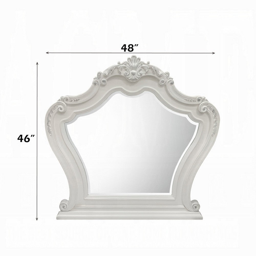 Maver Dresser Mirror, 46x48, Beveled Edges, White Ornate Carved Wood -BM333877