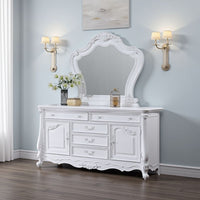 Maver Dresser Mirror, 46x48, Beveled Edges, White Ornate Carved Wood -BM333877