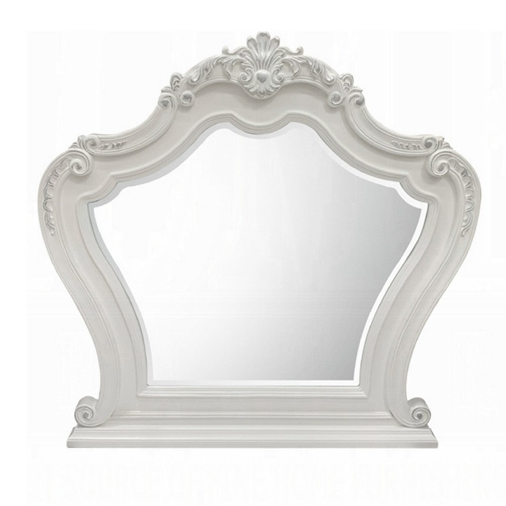 Maver Dresser Mirror, 46x48, Beveled Edges, White Ornate Carved Wood -BM333877