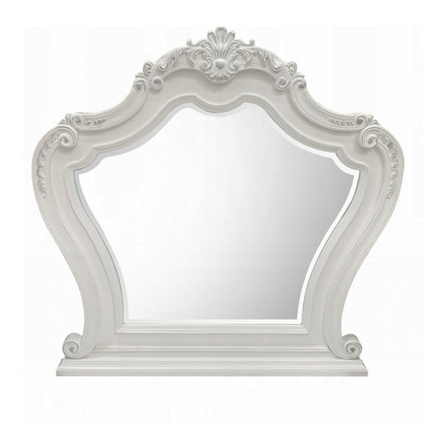 Maver Dresser Mirror, 46x48, Beveled Edges, White Ornate Carved Wood -BM333877
