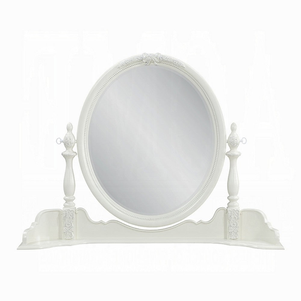 Dorie Vanity Dresser Mirror, 35x48, White Wood Floral, Beveled Edge -BM333878