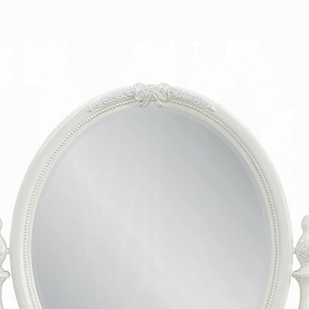 Dorie Vanity Dresser Mirror, 35x48, White Wood Floral, Beveled Edge -BM333878