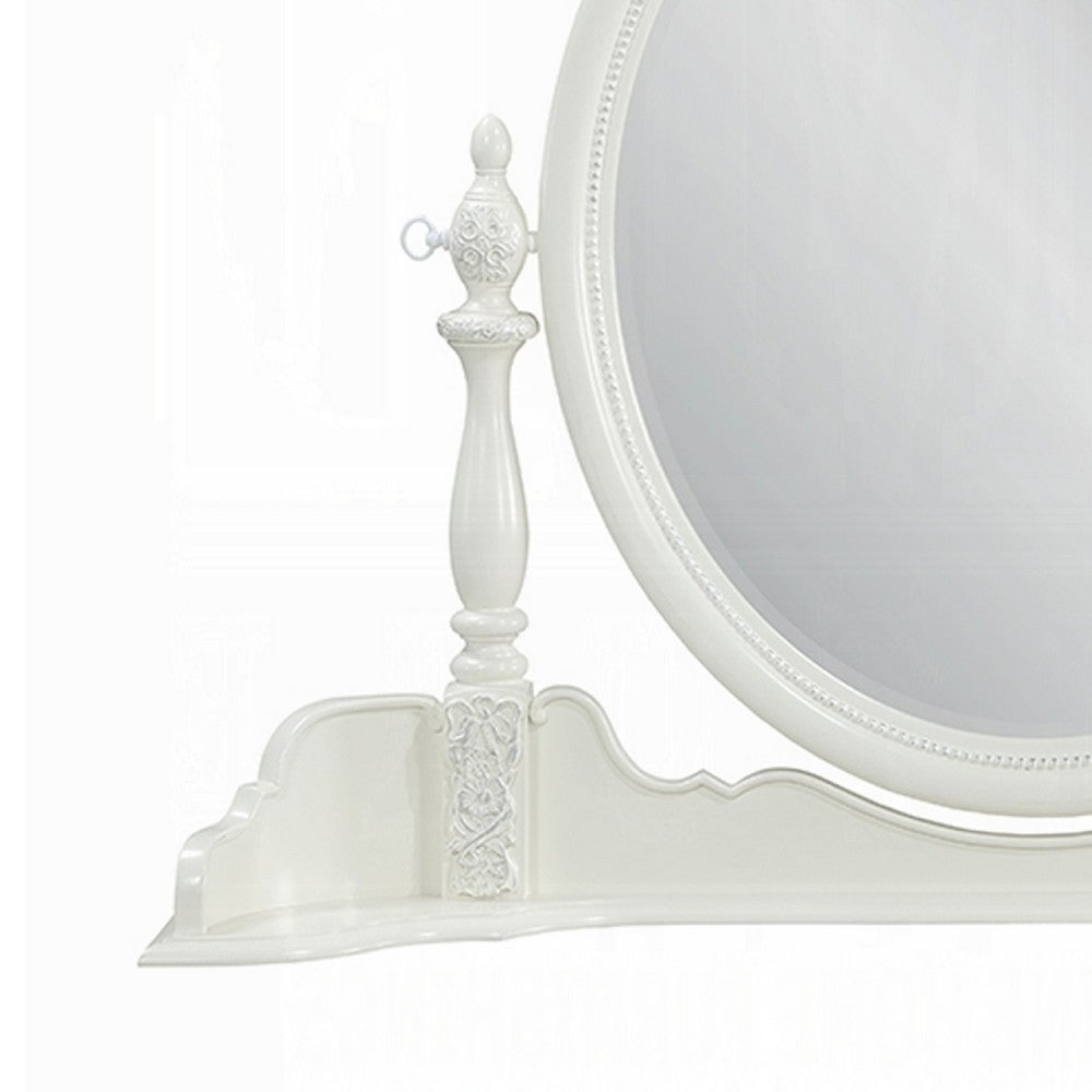 Dorie Vanity Dresser Mirror, 35x48, White Wood Floral, Beveled Edge -BM333878