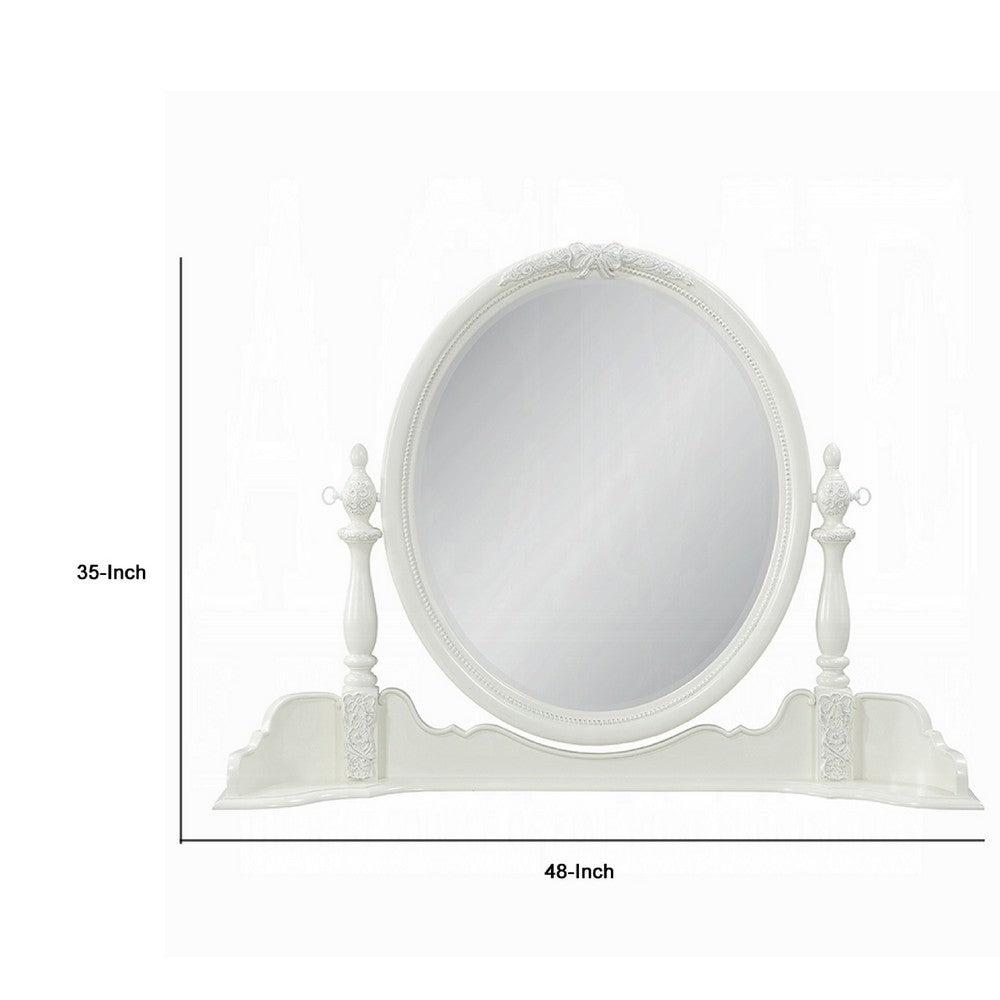 Dorie Vanity Dresser Mirror, 35x48, White Wood Floral, Beveled Edge -BM333878