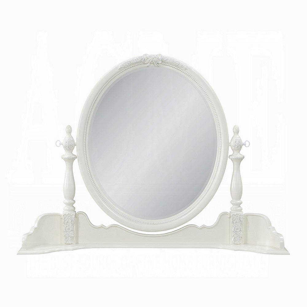 Dorie Vanity Dresser Mirror, 35x48, White Wood Floral, Beveled Edge -BM333878