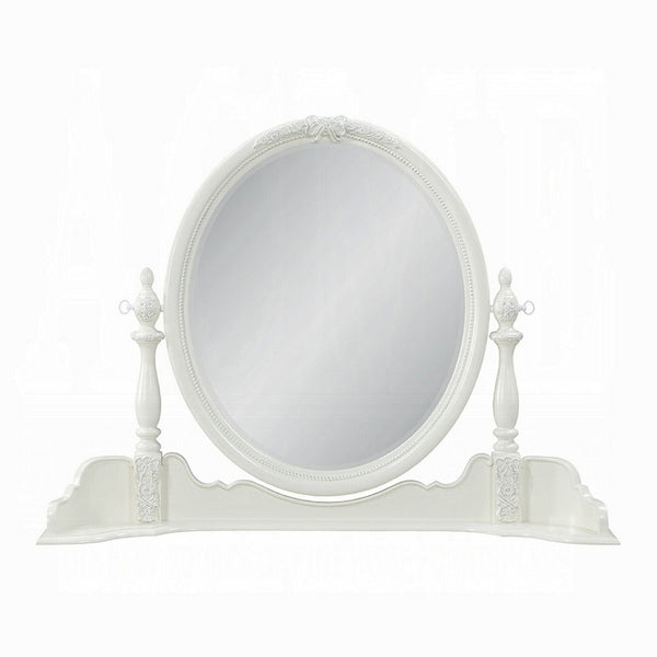 Dorie Vanity Dresser Mirror, 35x48, White Wood Floral, Beveled Edge -BM333878